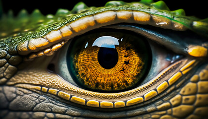 close up eye of crocodile, dinosaur, AI generative
