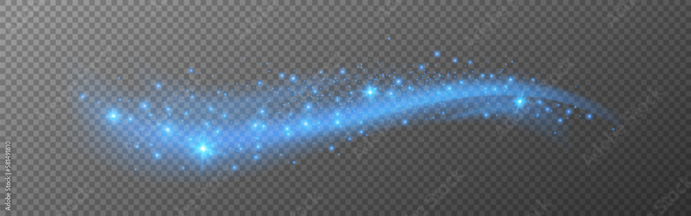Poster glowing wave. blue dynamic element with stardust. luxury light concept. fantasy glow on transparent 