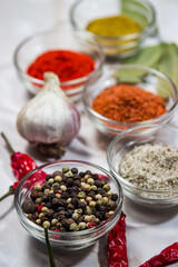 Various spices on a light background. Set of traditional spices