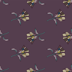 Seamless pattern with hand drawn flowers and leaves. Abstract floral wallpaper.