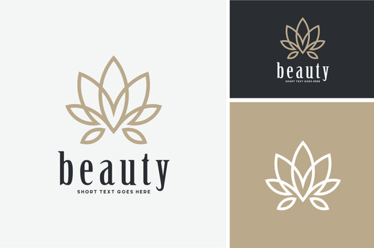 Beauty Lotus Flower Petal for Natural Organic Cosmetic or Health Skin Care Spa Logo Design