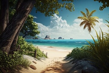 Plakat Summer Tropical Beach Vacation. Generative AI 