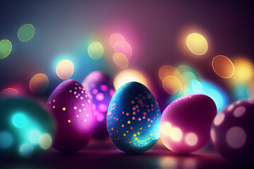 Easter colorful eggs background. generative ai