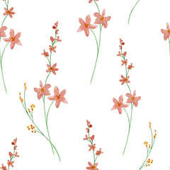 Seamless floral pattern of watercolor wildflowers
