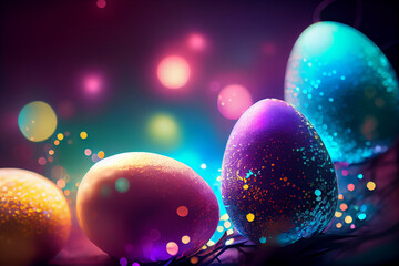 Easter colorful eggs background. generative ai
