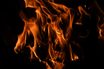 Fire flame isolate on black background. Burn flames, abstract texture. Art design for fire pattern,...