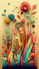 Colorful abstract flower illustration, vertical, spring, generative ai