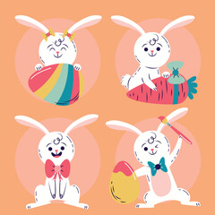 easter bunny and eggs and Easter seamless pattern with rabbits and bunny free vector