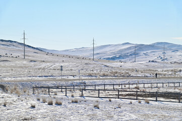 Fototapeta premium Winter Scenery of Highway in Irkutsk Oblast, Russia