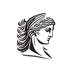 Ancient Greek woman head logo. Hand drawn vector illustration of female face.