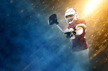 American football player banner. Template for a sports magazine, website, outdoor advertisement with copy space. Mockup for betting ads. © Mike Orlov