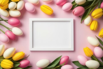Naklejka na ściany i meble Colorful background of colored Easter eggs, Generative AI.