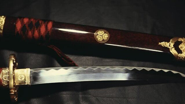 footage of samurai sword leather background