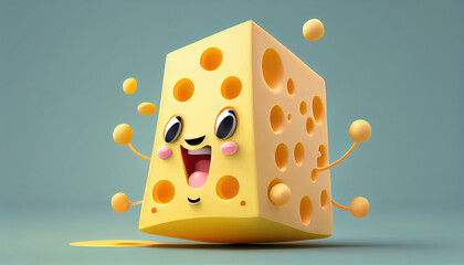 3D Illustration of cute cheese character. Generative AI.