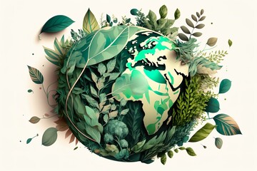 Plan&egrave;te terre en feuillage.  AI generative