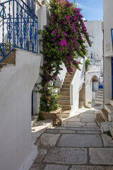 Tinos island Greece. Cycladic architecture in white and blue at Kardiani village.