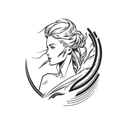 Beautiful woman face. Hand drawn vector illustration of female face. Head logo.