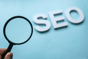SEO alphabet. Search engine optimization.Concept of marketing, ranking, traffic of website internet business technology.
