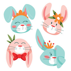 set of funny cartoon animals and Easter seamless pattern with rabbits and bunny free vector