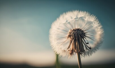 Soft Focus Dandelion on blurred background with copy space for text. generative ai