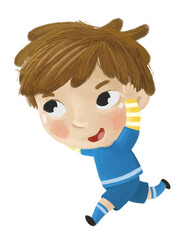 cartoon scene with kid playing running sport ball soccer football - illustration for children