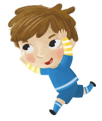 cartoon scene with kid playing running sport ball soccer football - illustration for children