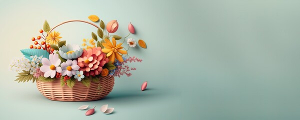 Beautiful Flowers in the Basket banner background. Generative ai.