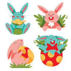 easter bunny with eggs and Easter seamless pattern with rabbits and bunny free vector