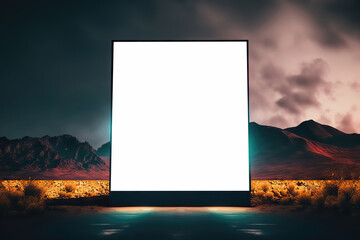 AI generated Blank billboard on the highway at sunset