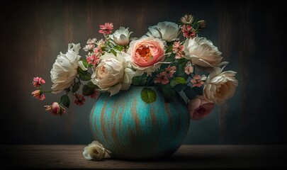 A Vintage bouquet of Flowers Photography. Generative Ai.