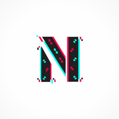 Abstract Glitch Effect Corporate Identity Letter N Logo Design