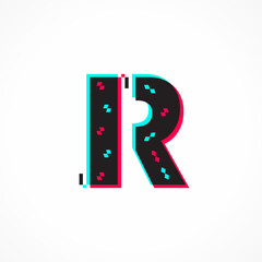 Abstract Glitch Effect Corporate Identity Letter R Logo Design