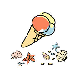 Summer beach doodle elements hand-drawn. Beach collection. Vector illustration 