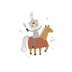 vector cute illustration of a funny knight