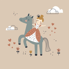 vector image of a cute princess on a horse - 581501645