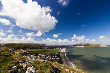 Beautiful view of Llandudno & the Great Orme from the Little Orme, Creuddyn peninsula, North Wales