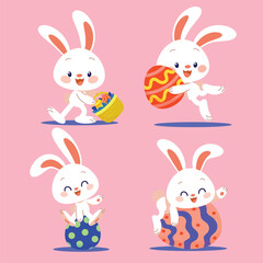 easter bunny with eggs and Easter seamless pattern with rabbits and bunny free vector