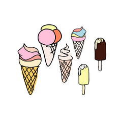 Summer beach doodle elements hand-drawn. Beach collection. Vector illustration 