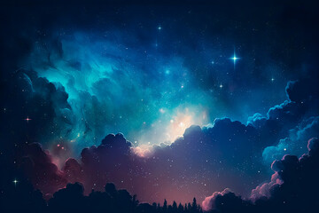 Night sky - Universe filled with stars, nebula and galaxy, flat 2d texture - Exploration, celestial, otherworldly, cosmic, infinite, mysterious, vast, mesmerizing, beautiful, colorful, 