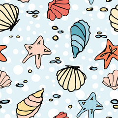 Summer beach doodle elements hand-drawn. Beach collection. Vector illustration. Pattern