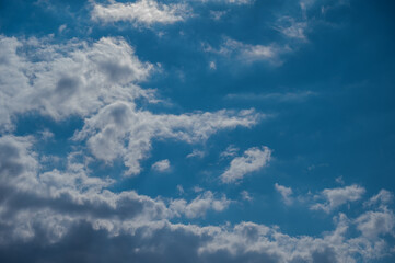 Cumulus clouds against the blue sky on a summer day.