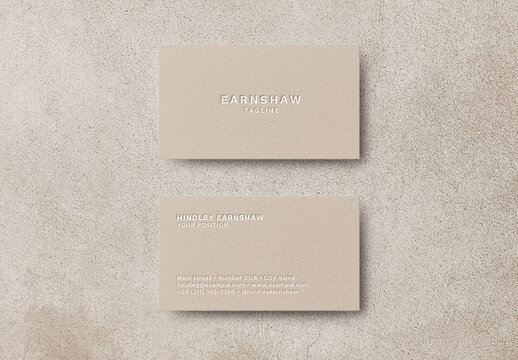 Beige Pressed Embossed Business Card Logo Effect Mockup Template
