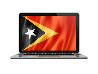 East Timor flag on laptop screen isolated on white. 3D illustration