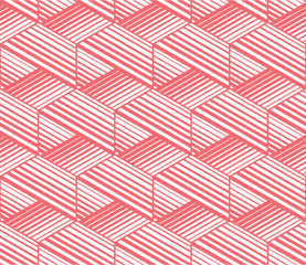 Abstract geometric pattern with stripes, lines. Seamless vector background. White and red ornament. Simple lattice graphic design