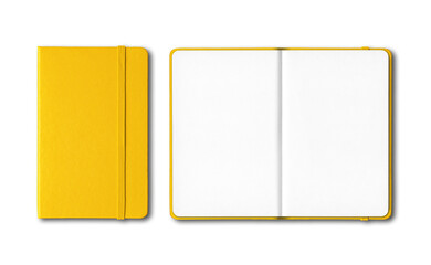 Yellow closed and open notebooks isolated on transparent background