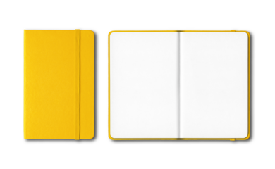 Yellow closed and open notebooks isolated on transparent background