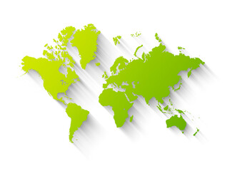 Green world map illustration on a transparent background