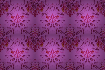 Seamless pattern with interesting doodles on colorfil background. Pano. Raster illustration.