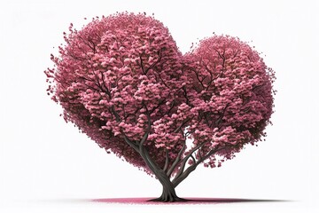 Obraz na płótnie Canvas Pink sakura tree blooming in hearts shape, isolated on white background. Generative AI