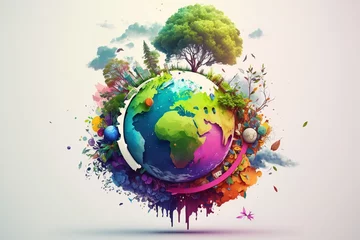 Fotobehang World environment and Earth Day concept with colorful globe and eco friendly enviroment. Generative ai. © erika8213
